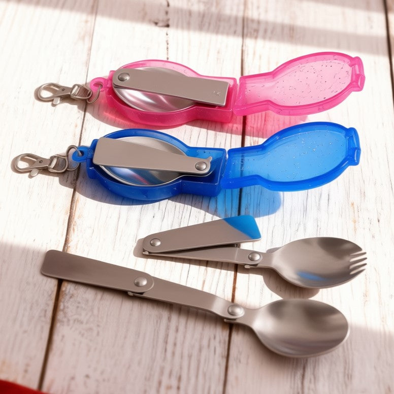 Cubiertos 2 en 1 plegables con llavero